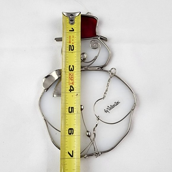 Vintage By Valentein Suncatcher Ornament Stained Glass and Metal Snowman Holiday - Picture 4 of 5